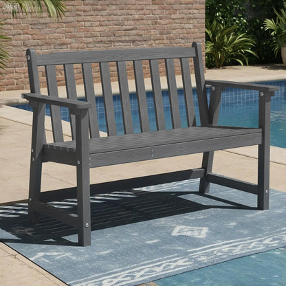 48in HDPE Weatherproof Outdoor Bench 2-Person 550lb Porch Garden Patio Balcony Deck, Customized