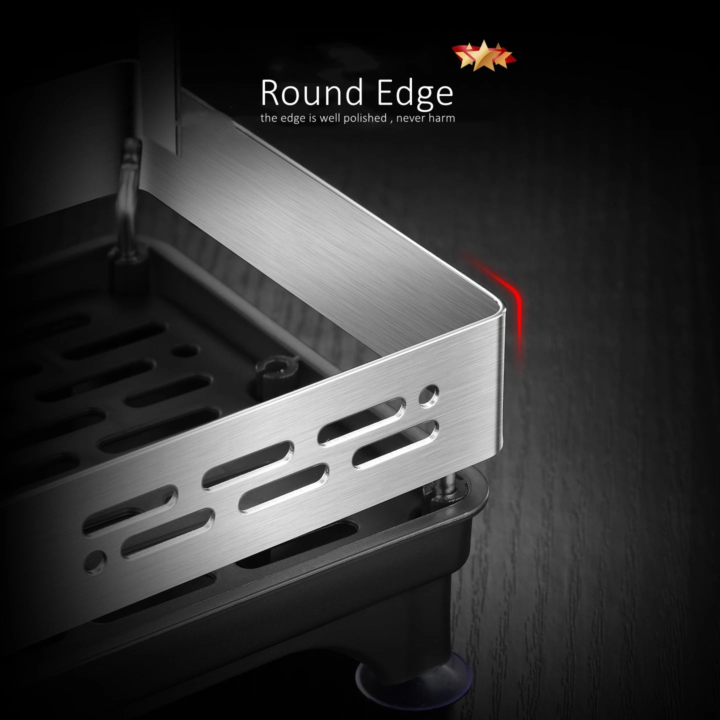LFGB Certification 304 Stainless Steel Kitchen Organizer Durable Kitchenware Storage Rack with Suction Cup Base Diversion Tube