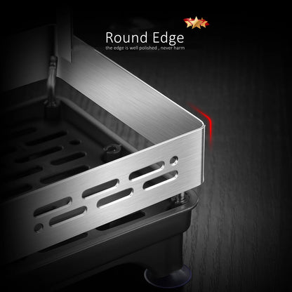 LFGB Certification 304 Stainless Steel Kitchen Organizer Durable Kitchenware Storage Rack with Suction Cup Base Diversion Tube