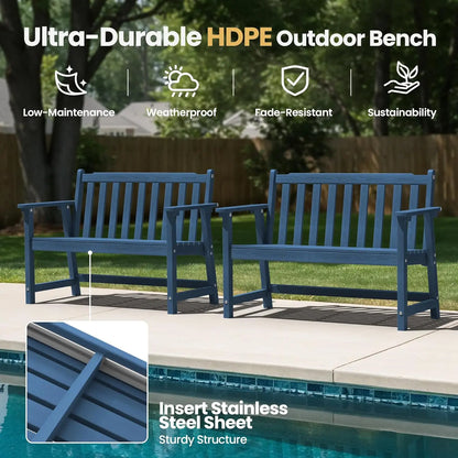 48in HDPE Weatherproof Outdoor Bench 2-Person 550lb Porch Garden Patio Balcony Deck, Customized