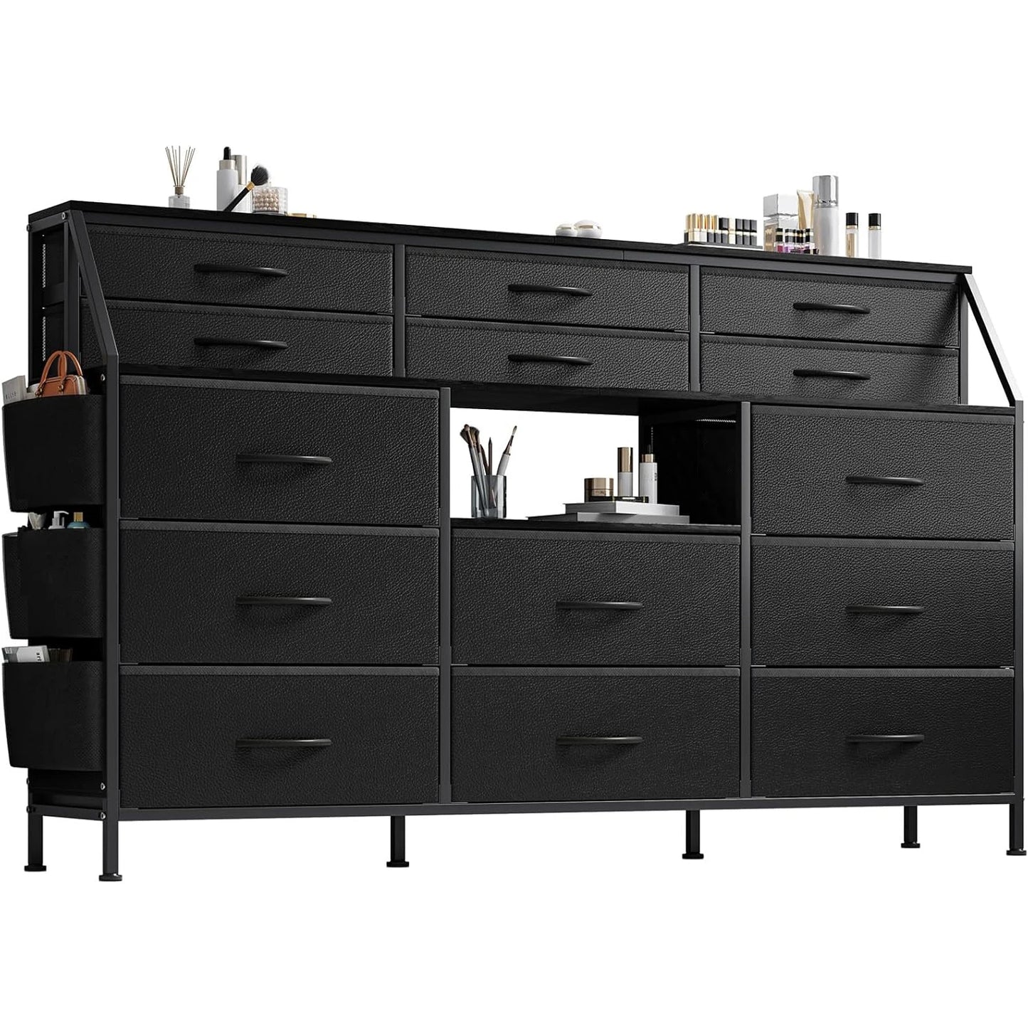 14 Drawer Dresser Storage Tower with Fabric Drawers, Wide Organizer Unit for Bedroom, Living Room, TV Stand for TVs Up to 65"