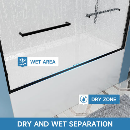 56-60"x57" H Tub Shower Door, Aluminum Frame Double Sliding Shower Door, 1/4"(6mm) Tempered Glass Bathroom Glass Sliding Door
