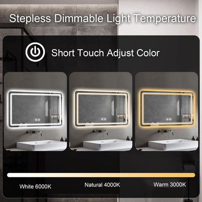 LED Bathroom Mirror Wall Mirror With Lights Stepless Dimmable Lighted Bathroom Mirrors For Wall Rectangle Bathroom Vanity Mirror