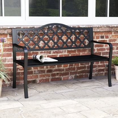 50.5" Patio Bench Slatted Metal Garden Bench for 2-3 People Park-Style Loveseat