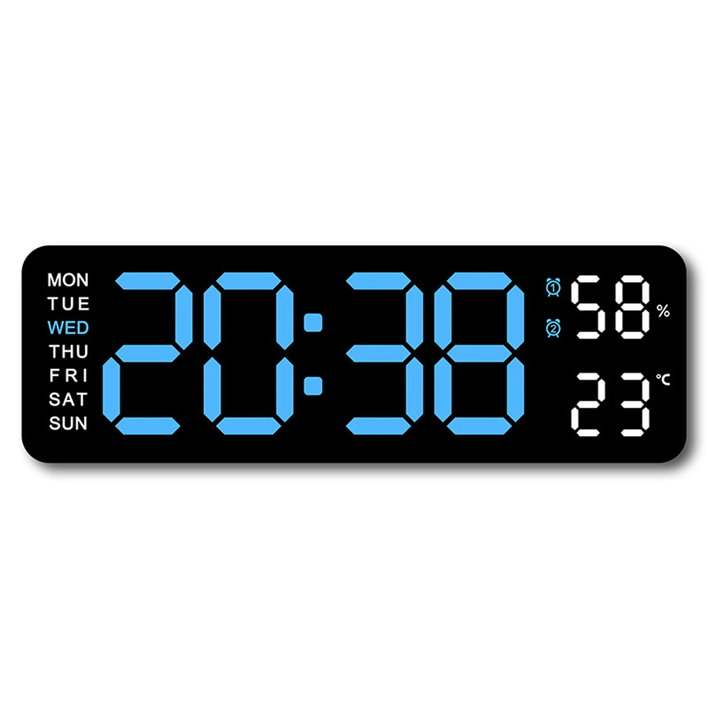 TIMESS 9" Digital Wall Clock with Temperature, Humidity, Weekday Display, LED, Desk or Wall Use