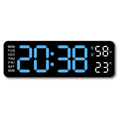 TIMESS 9" Digital Wall Clock with Temperature, Humidity, Weekday Display, LED, Desk or Wall Use