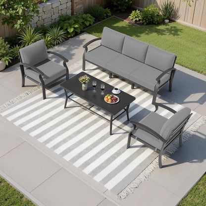 Aluminum Patio Furniture Set,4 Piece Modern Metal Outdoor Patio Furniture w/5.1'' Thick Cushion and Rectangular, Customized