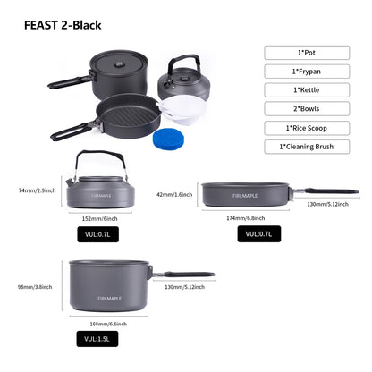 Fire Maple Cookware Kit Backpacking Aluminum Cooking Picnic Set Outdoor Camping Hiking Frypan Foldable Feast Series Tableware