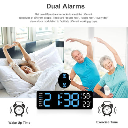 TIMESS 9" Digital Wall Clock with Temperature, Humidity, Weekday Display, LED, Desk or Wall Use