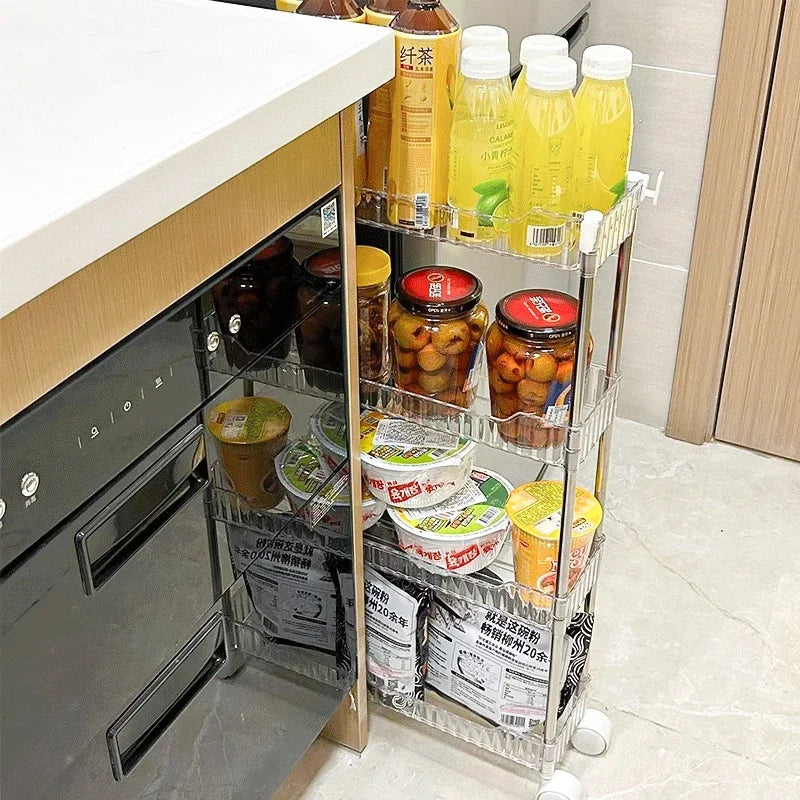 Mobile Storage Rack Trolley Organizer With Wheels Acrylic Narrow Slit Storage Cabinet Bathroom Home Multi-layer Organizer
