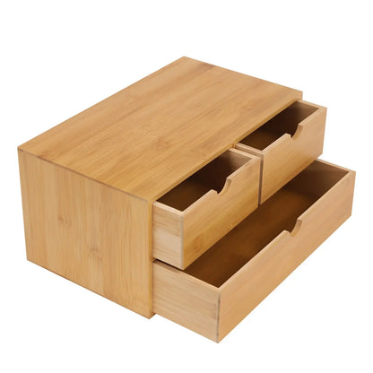 Bamboo Desktop Storage Organizer with Drawers, Drawer Box, Bamboo Mini Six-Drawer Cabinet,Integrated Design, 3-Drawer Makeup Box