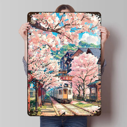 Sakura Station Metal Poster House Decor Customizable Metal Tin Signs for Wall Art Decoration Luxury Home Decor Items Retro Room