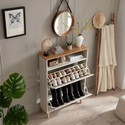 Freestanding Farmhouse Style Shoe Storage Cabinet with Flip Drawers and Door