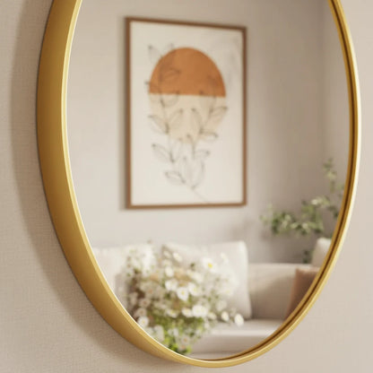 20" Gold Round Wall Mirror, Elegant Bedroom Bathroom Vanity Mirror, 20" Frameless Shatterproof Style