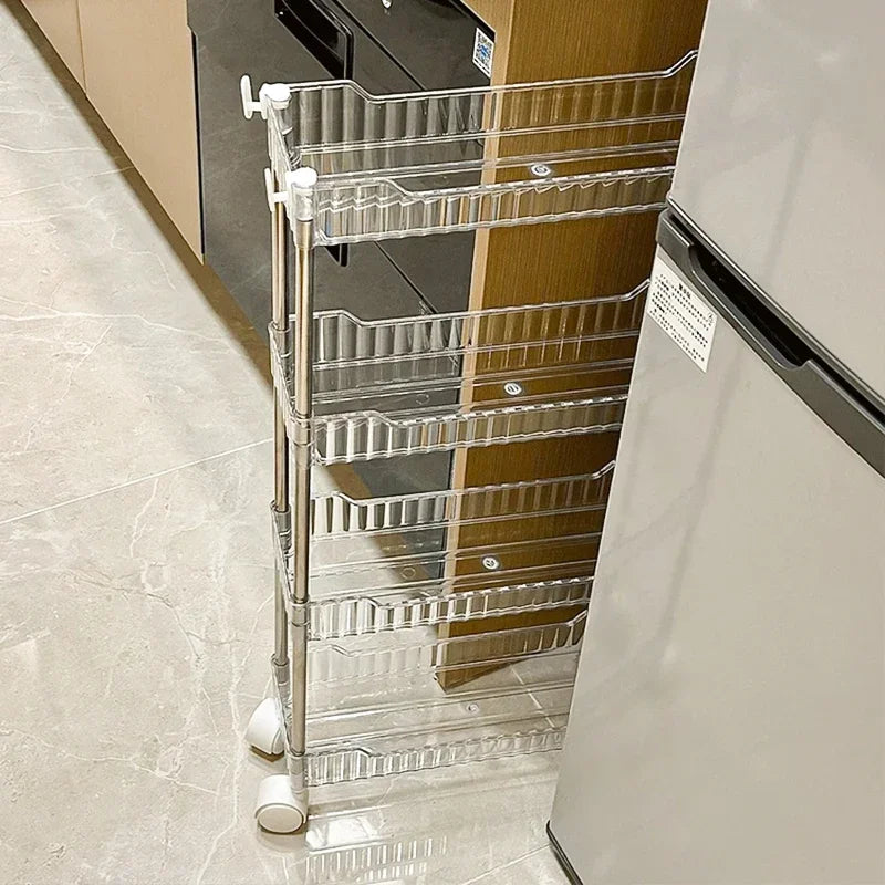 Mobile Storage Rack Trolley Organizer With Wheels Acrylic Narrow Slit Storage Cabinet Bathroom Home Multi-layer Organizer