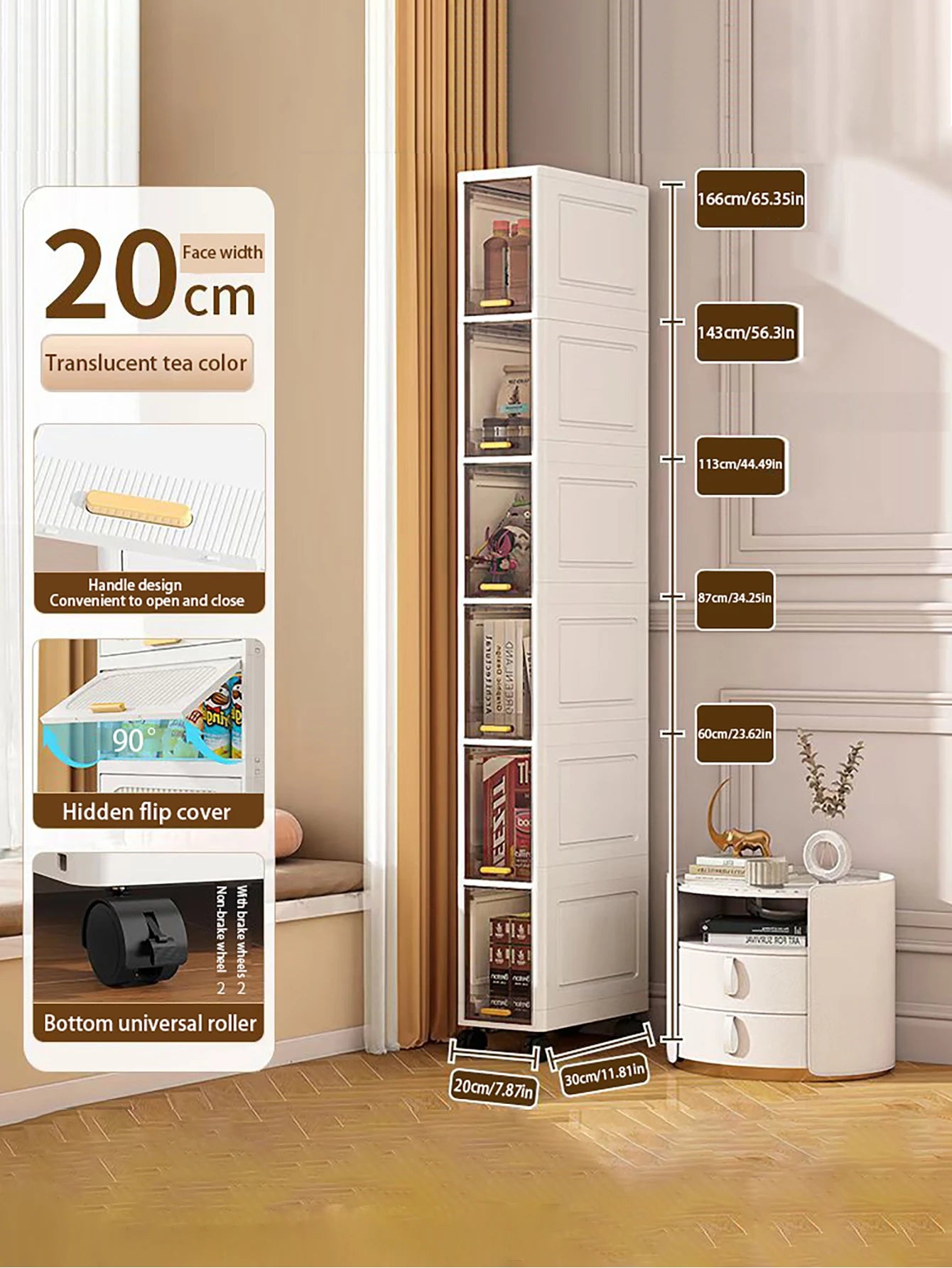 6 Layers 360° narrow rolling cart plastic gap storage cabinet, suitable for bedroom, kitchen, office, home bedroom, bathroom.