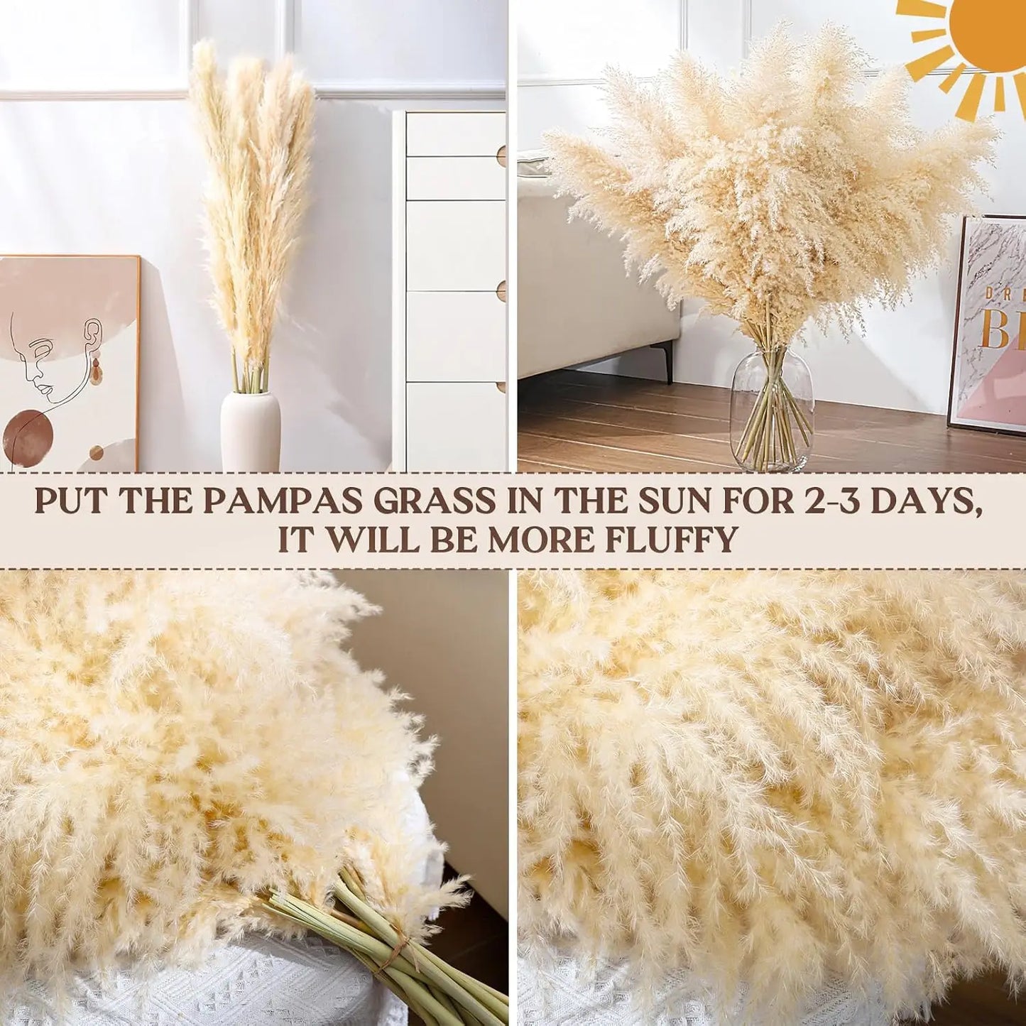 16Pcs 98cm Dried Pampas Grass Decor Tall, Large Pompas Grass, Boho Neutral Home Decor Bouquet, Fluffy Pampass Grass