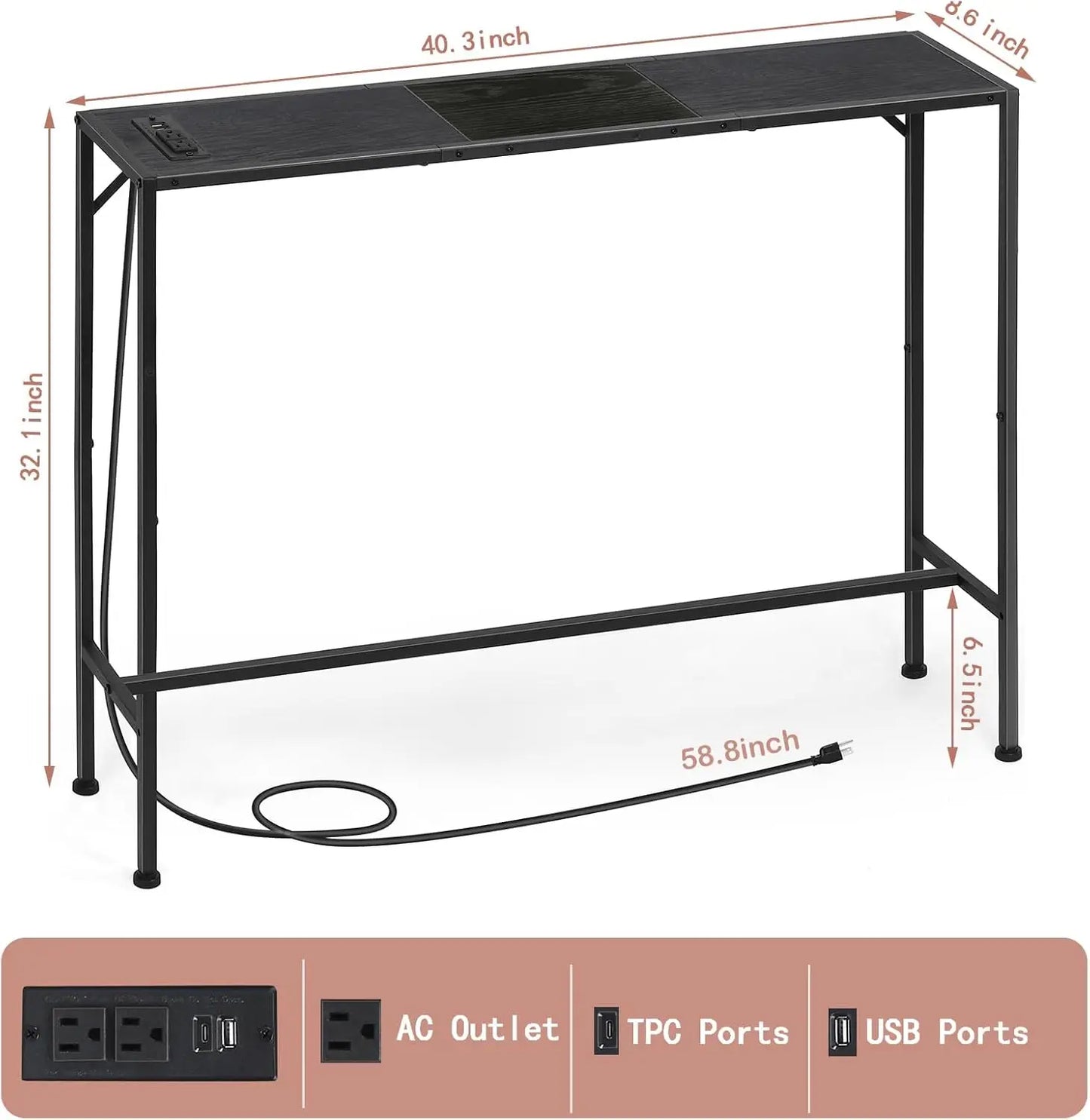 Console table, narrow sofa table with socket 41 inches (approximately 104.1 cm), entrance table, sofa table, entrance table