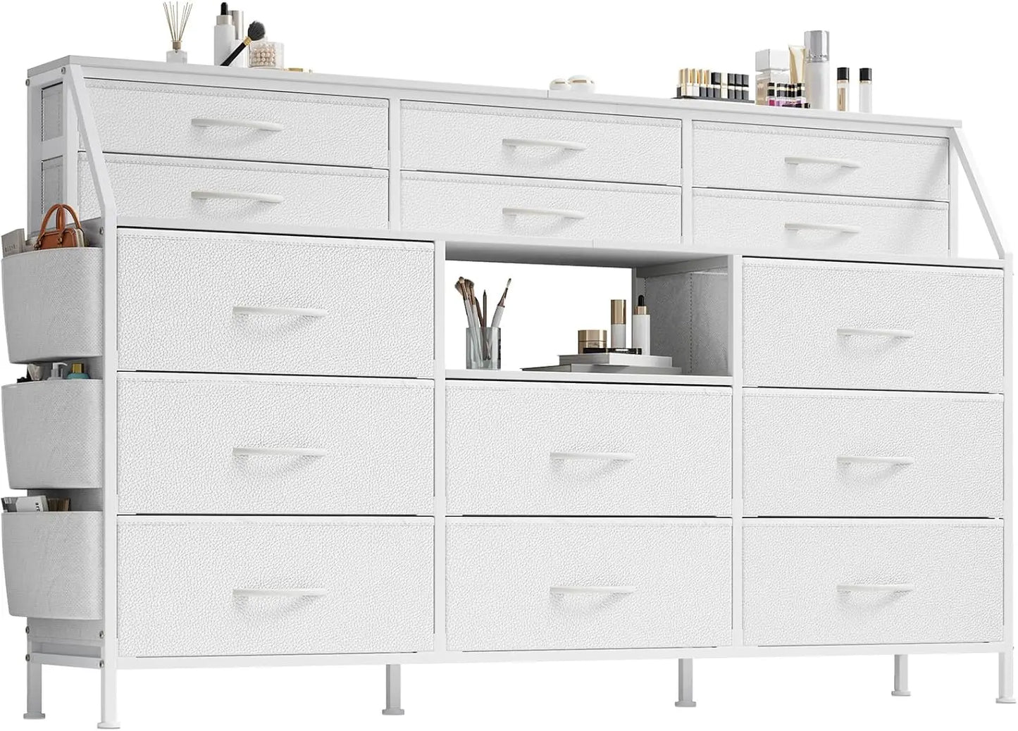 14 Drawer Dresser Storage Tower with Fabric Drawers, Wide Organizer Unit for Bedroom, Living Room, TV Stand for TVs Up to 65"