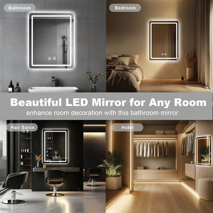 LED Bathroom Mirror Wall Mirror With Lights Stepless Dimmable Lighted Bathroom Mirrors For Wall Rectangle Bathroom Vanity Mirror