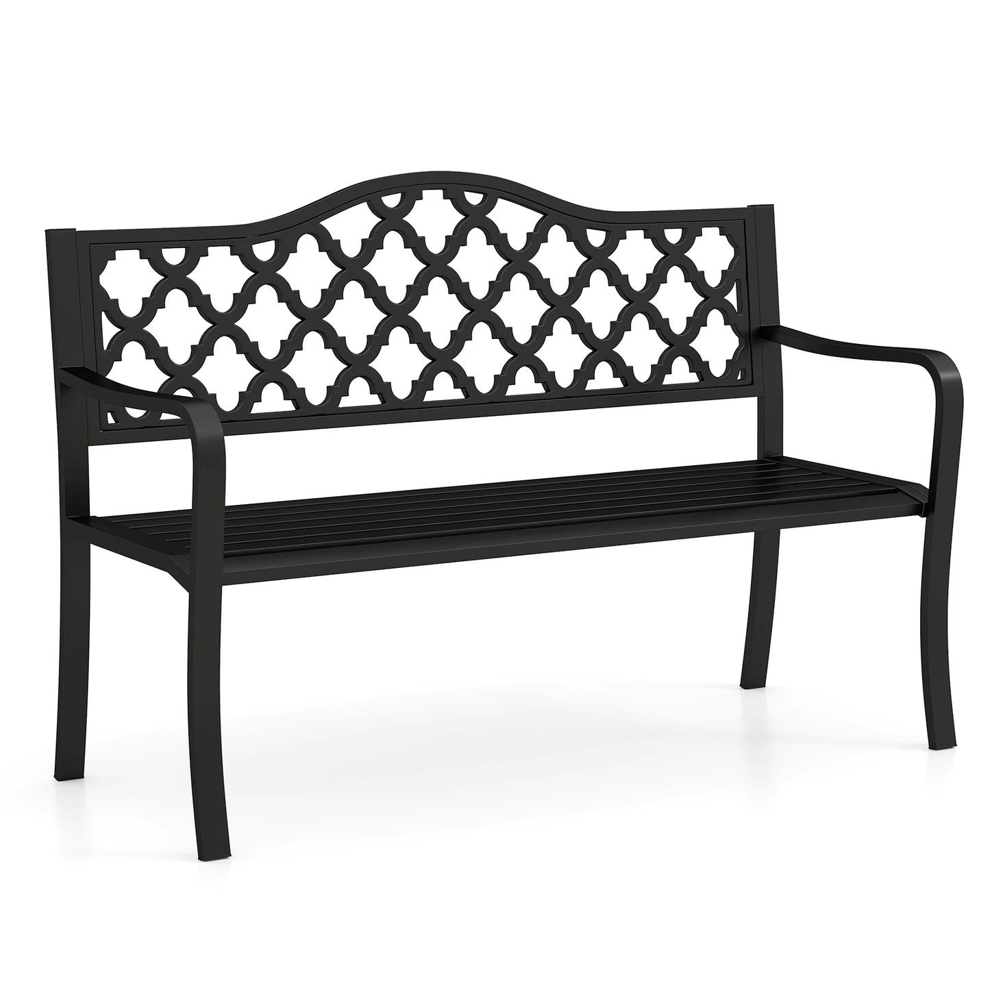 50.5" Patio Bench Slatted Metal Garden Bench for 2-3 People Park-Style Loveseat