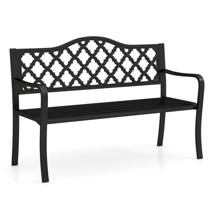 50.5" Patio Bench Slatted Metal Garden Bench for 2-3 People Park-Style Loveseat