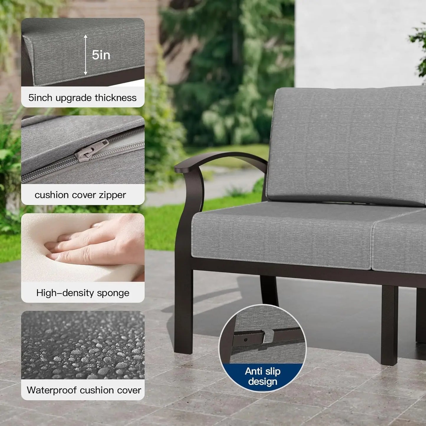 Aluminum Patio Furniture Set,4 Piece Modern Metal Outdoor Patio Furniture w/5.1'' Thick Cushion and Rectangular, Customized