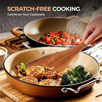 Natural Wood Kitchen Tool Set, 5 Pieces - Includes Spoon, Spatula & Slotted Spoon for Festive Family Meals & Baking