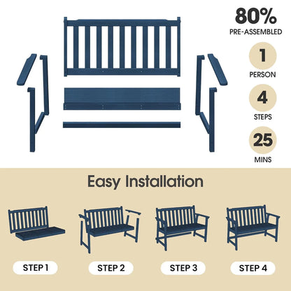 48in HDPE Weatherproof Outdoor Bench 2-Person 550lb Porch Garden Patio Balcony Deck, Customized
