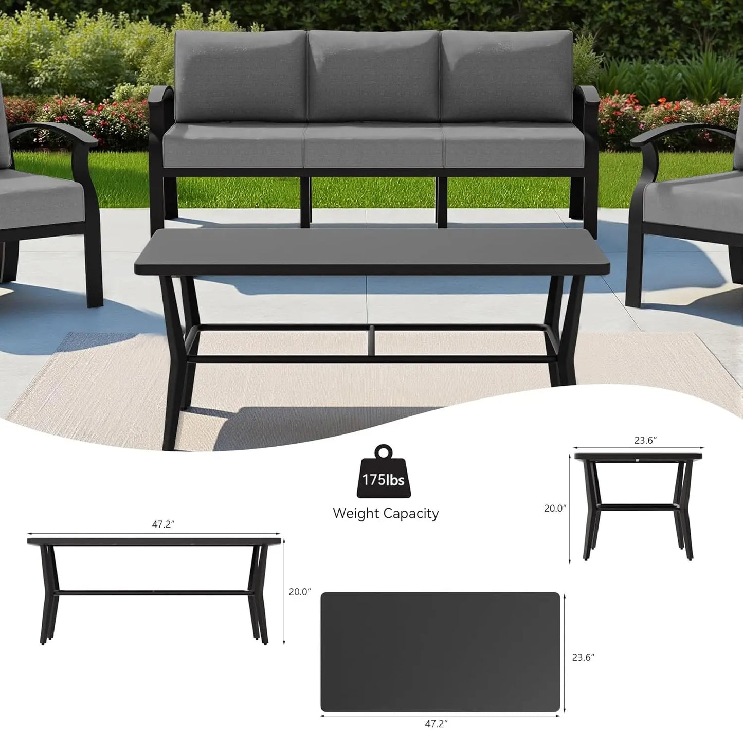 Aluminum Patio Furniture Set,4 Piece Modern Metal Outdoor Patio Furniture w/5.1'' Thick Cushion and Rectangular, Customized