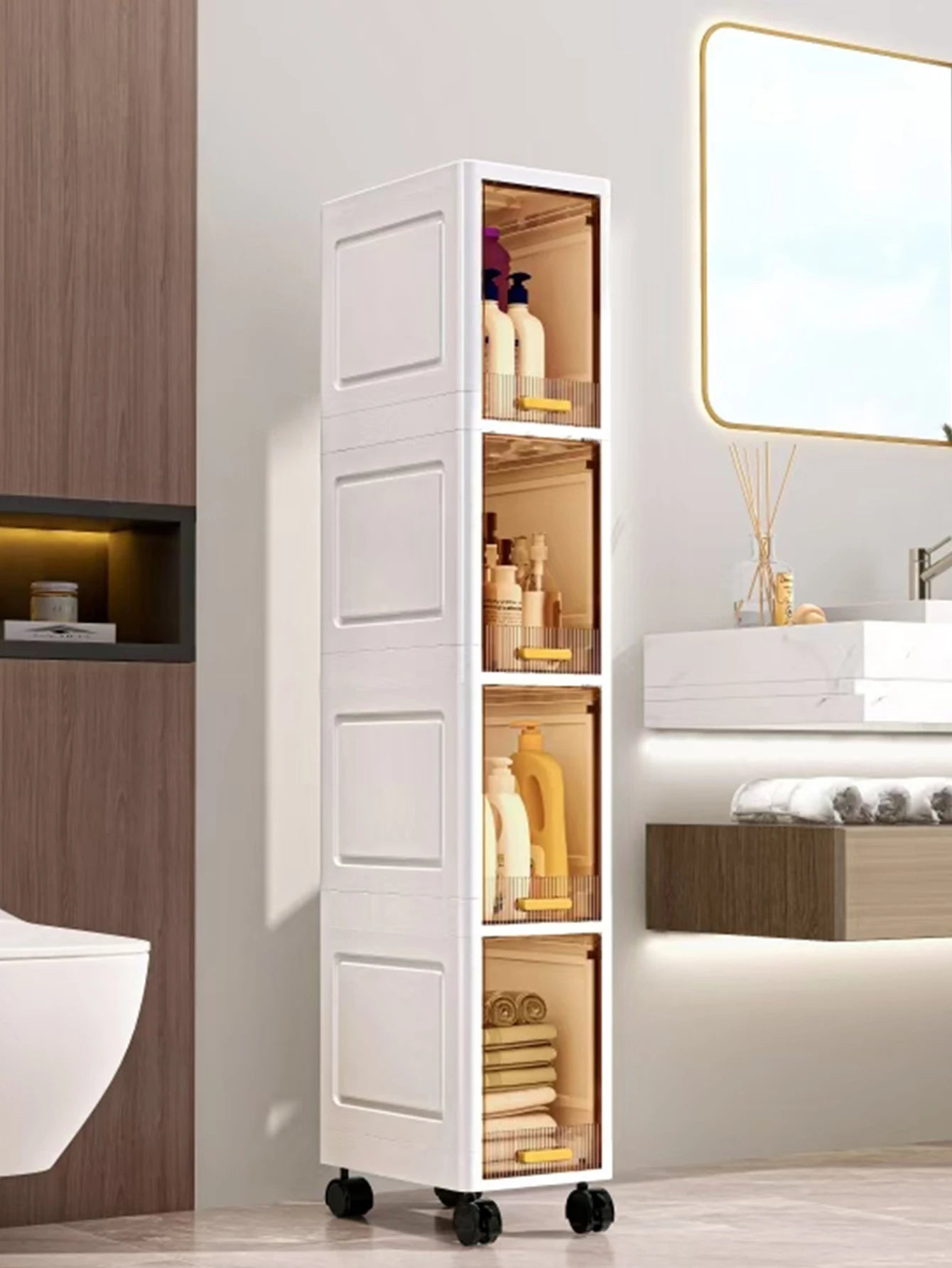 6 Layers 360° narrow rolling cart plastic gap storage cabinet, suitable for bedroom, kitchen, office, home bedroom, bathroom.
