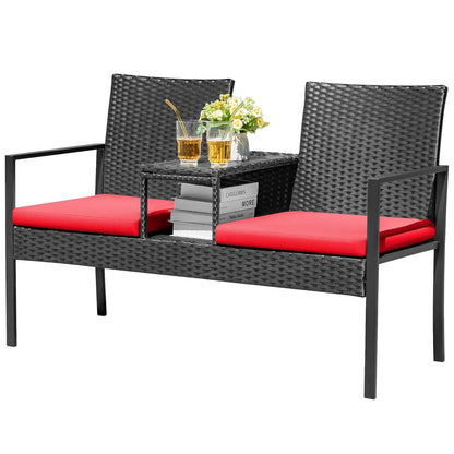 Loveseat Patio Furniture with Built-in Table & Cushions Wicker Conversation Set for Lawn Backyard Balcony, Customized