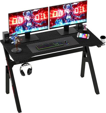 BestOffice Gaming Desk Computer Desk 47 Inch Home Office Extra Large Modern Ergonomic Black PC Carbon Fiber Gamer Workstation